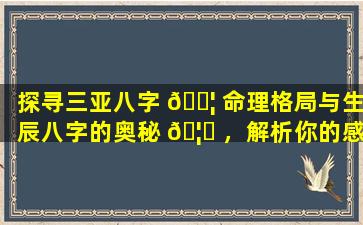 探寻三亚八字 🐦 命理格局与生辰八字的奥秘 🦉 ，解析你的感情、事业与子女运势！